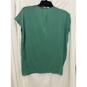 Nine West Jeans Womens Blouse Size S Green V Neck Buttons Short Cap Sleeves